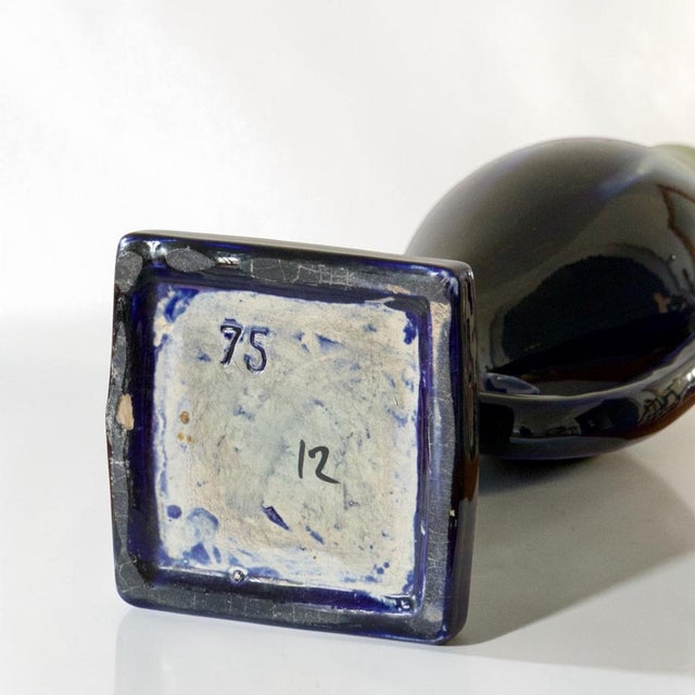 Cream Large Belgian Art Nouveau Vase in Flamed Enameled Sandstone by Thulin, 1930s For Sale - Image 8 of 10