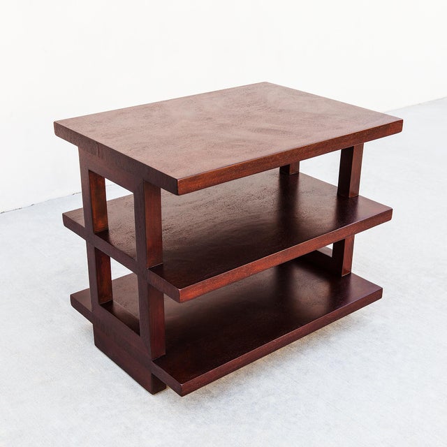 Oxblood Red 1940s Edward Wormley for Dunbar Model 4423 Tiered Mahogany Occasional Table For Sale - Image 8 of 15
