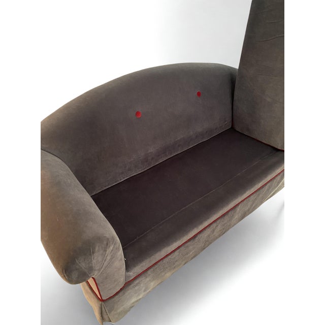 Mid 20th Century Vintage Camelback Velvet Sofa For Sale - Image 5 of 8