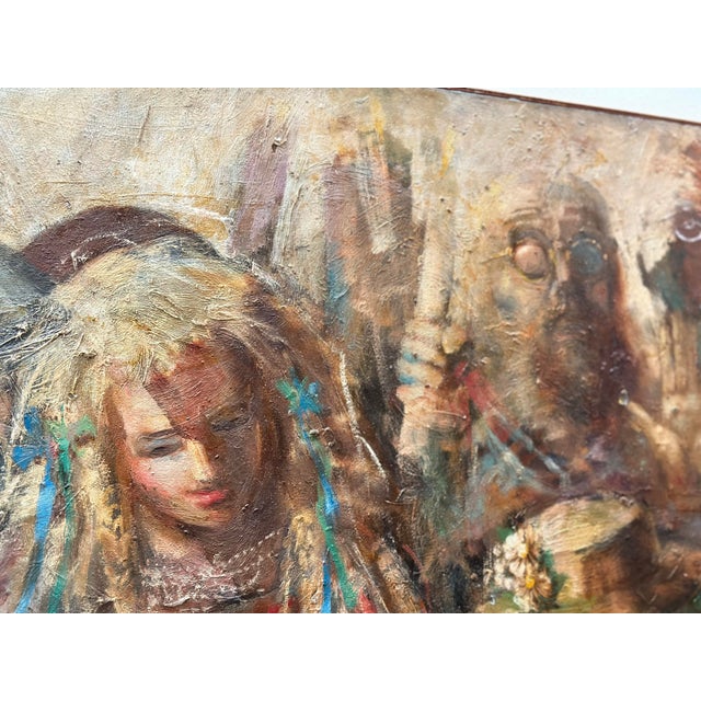 Tan 1970s Jonah Kinigstein - Abstract Impressionist Oil on Board - Flower Children Wedding For Sale - Image 8 of 11