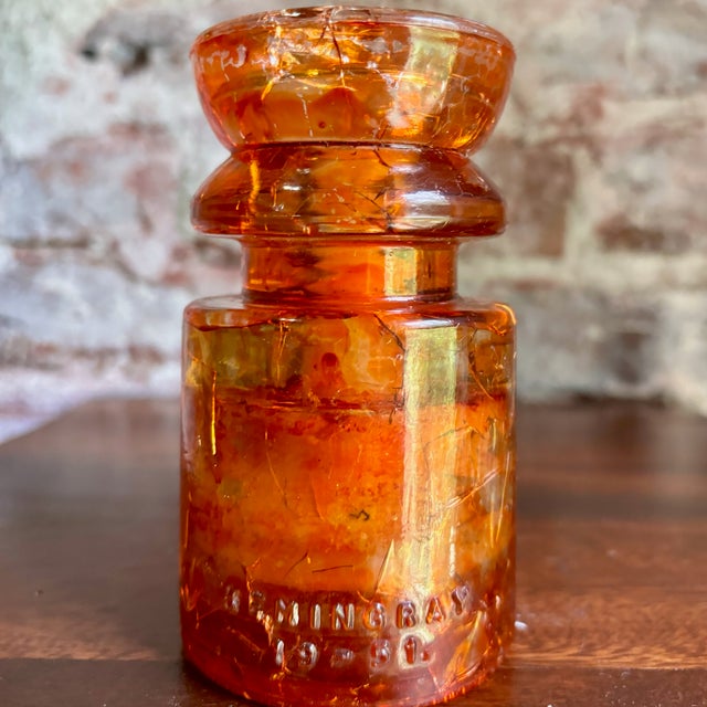 Antique Hemingray No. 19-30 Amber Color Glass Repurposed Insulator Candle Holder For Sale - Image 4 of 7