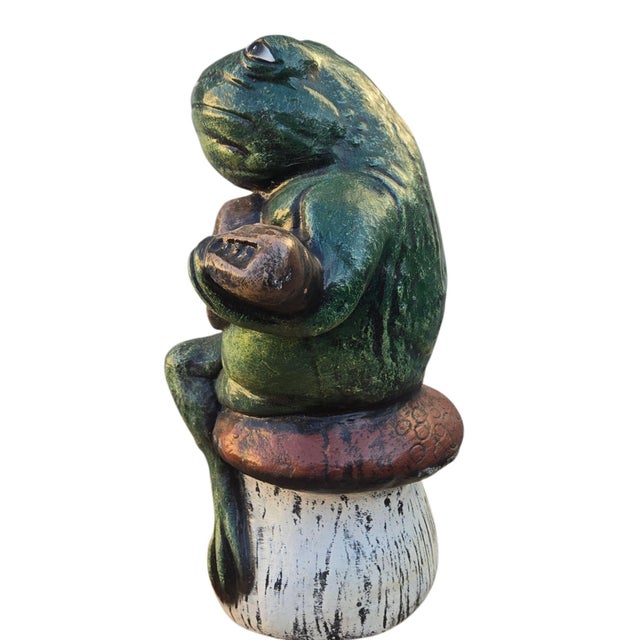 Anthropomorphic Frog Playing Guitar Mushroom Cement Sculpture Yard Art Statue For Sale - Image 16 of 18