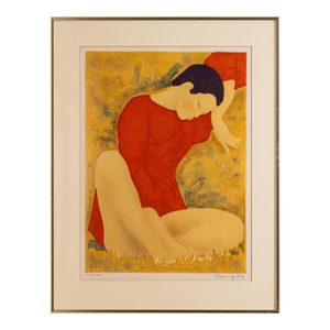 Vintage French Artist Alain Bonnefoit “Reverie” Lithograph (1973)