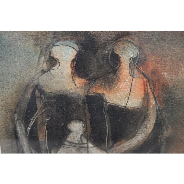 Brown Mid Century Modern "Family Group" Mixed Media Painting C.1961 For Sale - Image 8 of 11