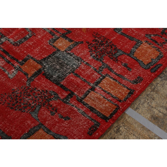 Rug & Kilim 1960s Vintage Mid-Century Modern Rug in Red and Black, Distressed Deco Pattern For Sale - Image 4 of 8