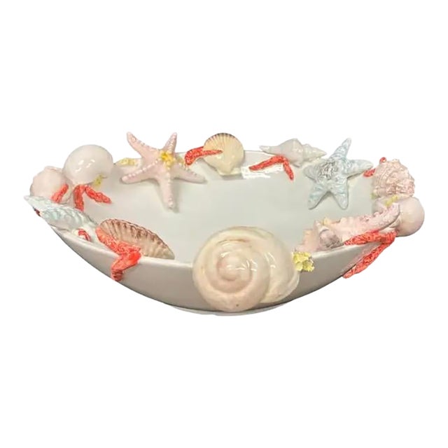 Large Italian Ceramic Seashell Centerpiece Bowl by Borbone Capodimonte For Sale
