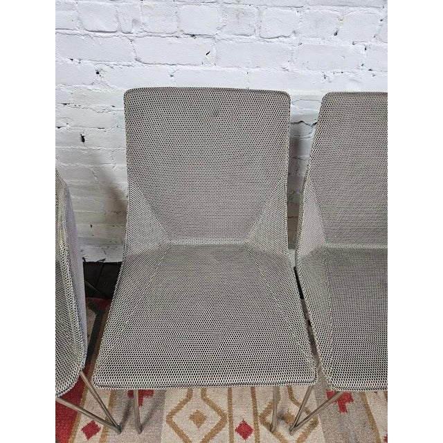 Late 20th Century Set of 4 Ligne Roset Dining Chairs – Stone Grey Mesh & Silver Legs For Sale - Image 5 of 6