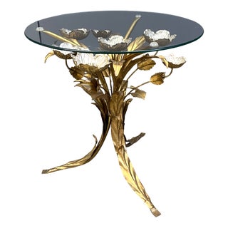 Vintage Gilt Metal Flower Side Table, 1960s For Sale