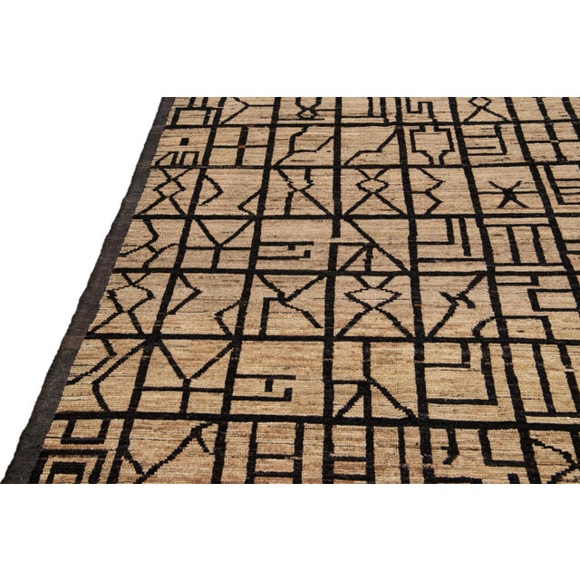 Modern Moroccan Style Brown Handmade Geometric Boho Pattern Wool Rug For Sale - Image 9 of 10