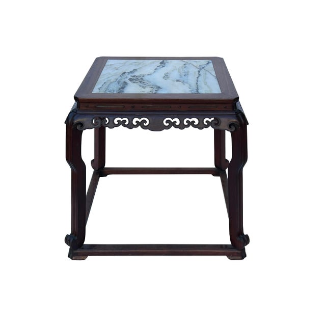 Vintage Chinese Square Marble Top 2 Stools Tea Table Set For Sale In San Francisco - Image 6 of 10