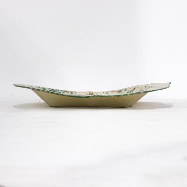 Vintage Scalloped Decorative Tray With Hand-Painted Elephant and Jungle Motif For Sale In New York - Image 6 of 12