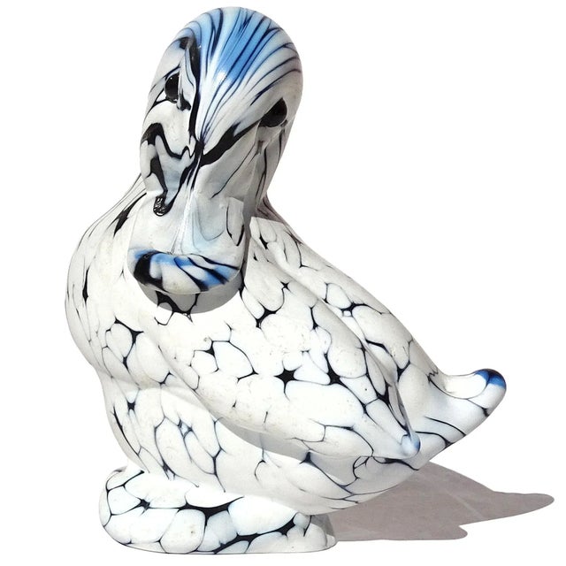 Murano Vintage Murano Archimede Seguso Black White Italian Art Glass Baby Duck Bird Figurine Sculpture For Sale - Image 4 of 7