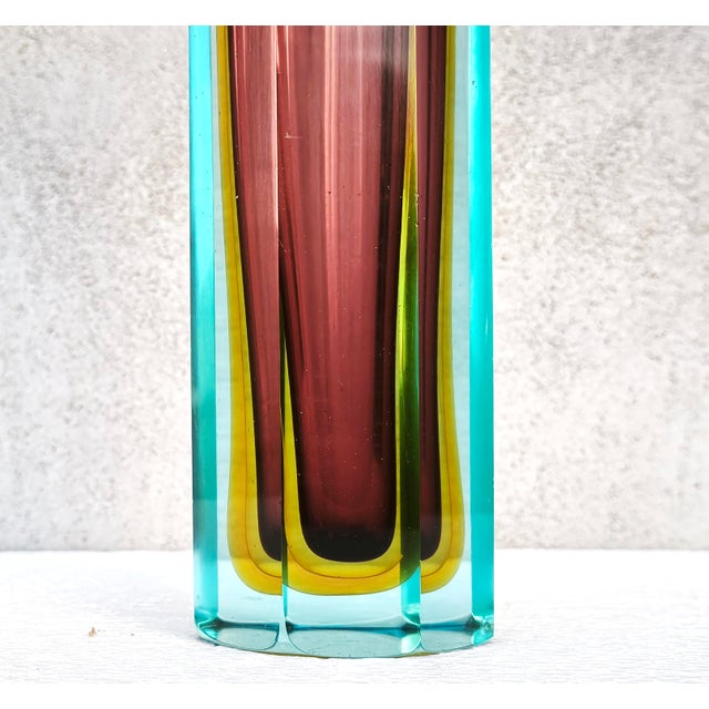 Blue Large Murano Sommerso Block Vase 12 attributed to Mandruzzato, Italy, 1960s For Sale - Image 8 of 18