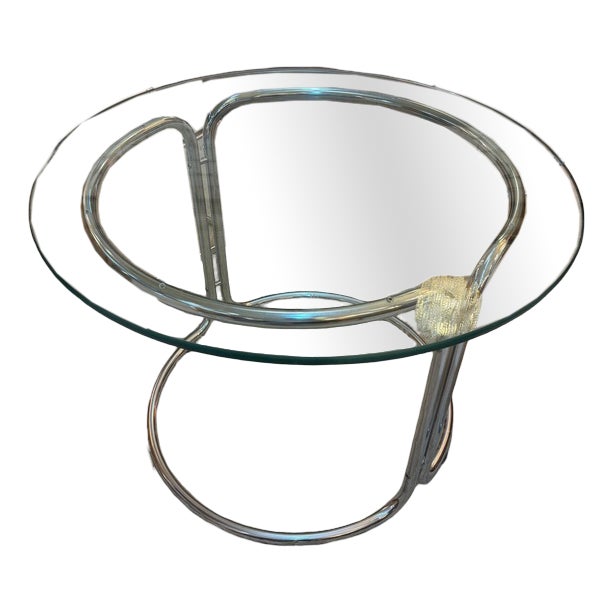 Round Dining Table in Chrome and Glass, Italy, 1970s For Sale