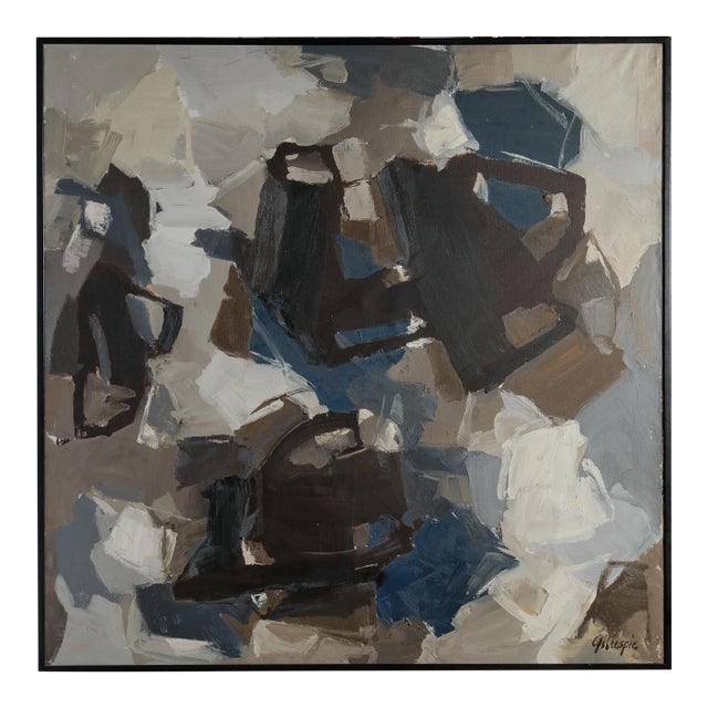 Large 46" Framed Mid Century Abstract Expressionist Painting by Gillespie For Sale