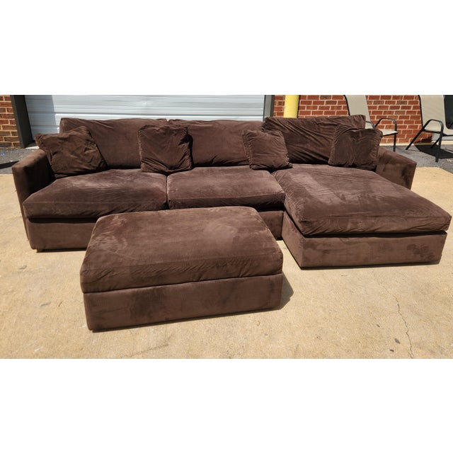 American Chocolate Colored Sectional Sofa With Storage Ottoman Attributed to Crate and Barrel For Sale - Image 3 of 7
