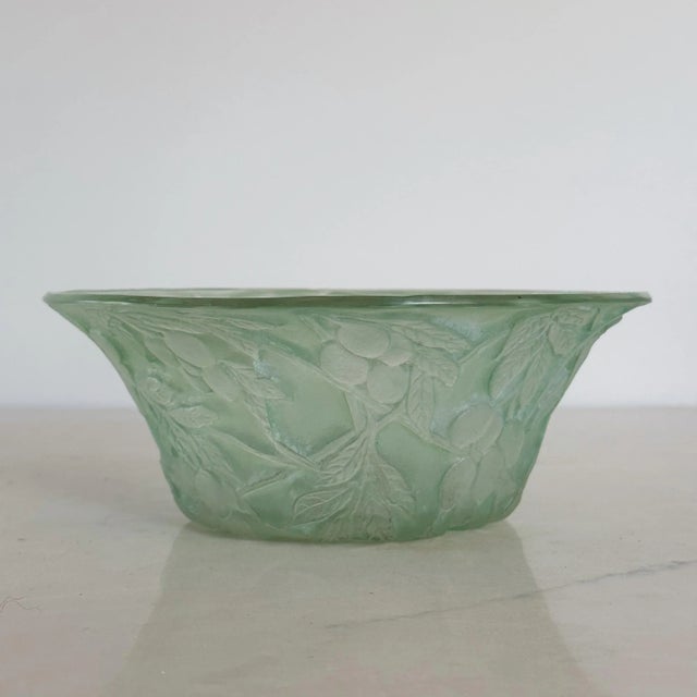 Antique Consolidated Glass in Green Wash With Olive Branch Design Bowl For Sale - Image 10 of 10