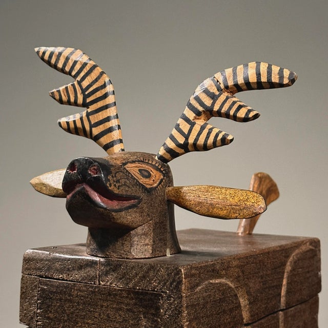 Vintage Hand Carved Polychrome Folk Art Deer Box For Sale In Philadelphia - Image 6 of 11