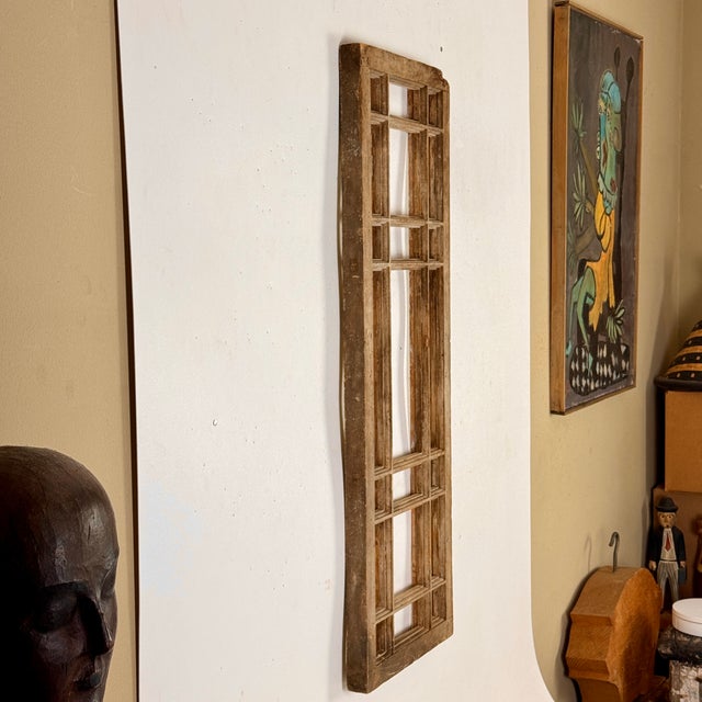American Mondrain Inspired Architecturally Salvaged Grill Style Tall Wood Window Frame For Sale - Image 3 of 13