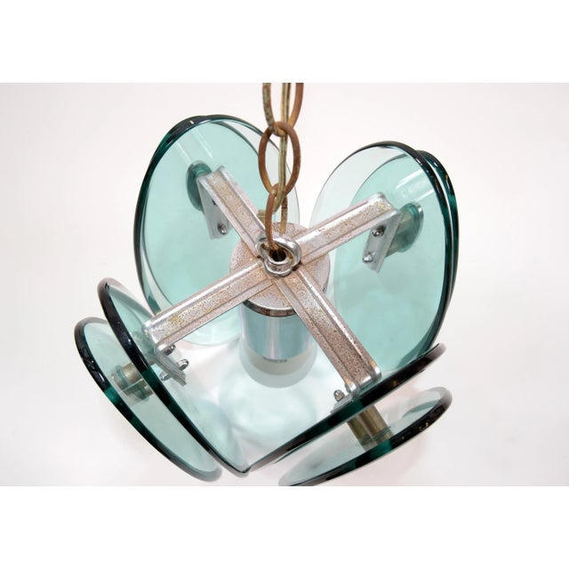 Fontana Arte Mid-Century Modern Beveled Glass & Chrome Pendant Light Fixture 70s For Sale - Image 9 of 13