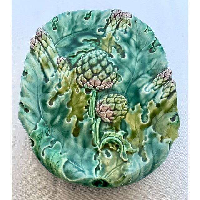 French Antique French Lunéville Majolica Asparagus & Artichoke Platter by Keller & Guérin For Sale - Image 3 of 15