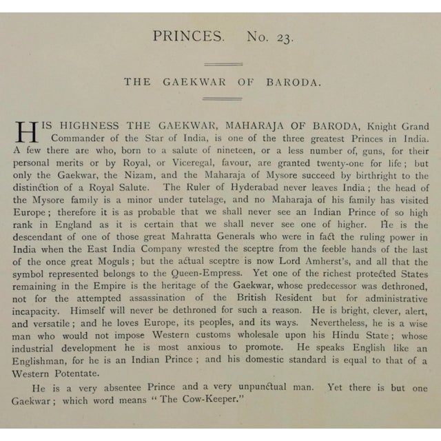 Printmaking Materials Prince of India: A Colored Vanity Fair Caricature of the "Gaekwar of Baroda", 1901 For Sale - Image 7 of 8