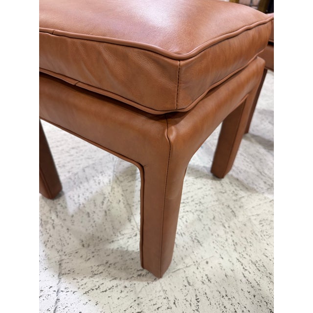 1970s Pair of Vintage Leather Ottomans in Caramel Brown For Sale - Image 5 of 6