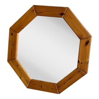 Danish Pinewood Octagon Wall Mirror – Vintage MCM Accent Mirror 1960s For Sale