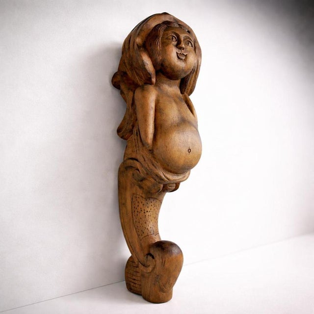 Brown Hand-Carved Wooden Mermaid Wall Sculpture For Sale - Image 8 of 8