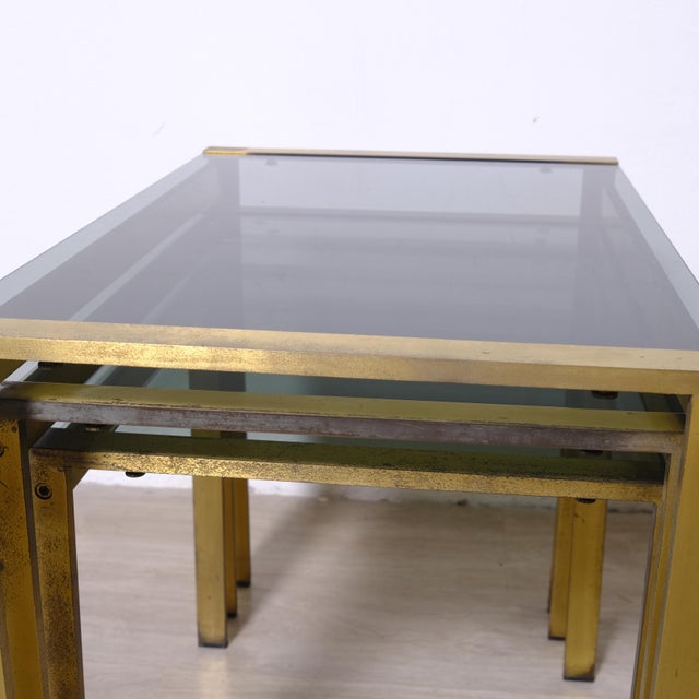 Nesting Coffee Tables in Glass and Brass, Italy, 1970s, Set of 3 For Sale - Image 11 of 18