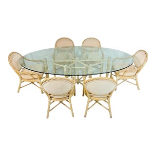 Vintage McGuire Bamboo Oval Dining Table With Six Matching Chairs, San Francisco For Sale