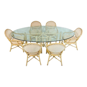 Vintage McGuire Bamboo Oval Dining Table With Six Matching Chairs, San Francisco