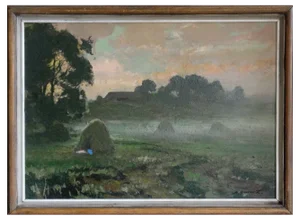 Alfejs Bromults, Morning Fog, 1965, Oil on Cardboard