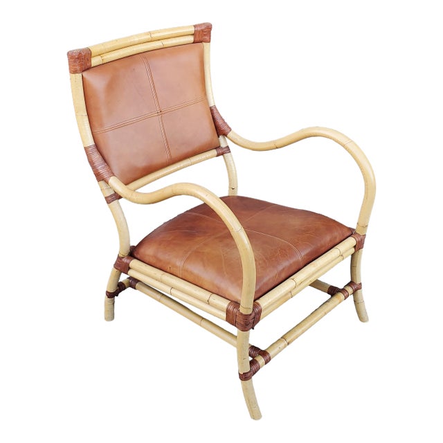 1950s Leather and Bamboo Arm Chair For Sale