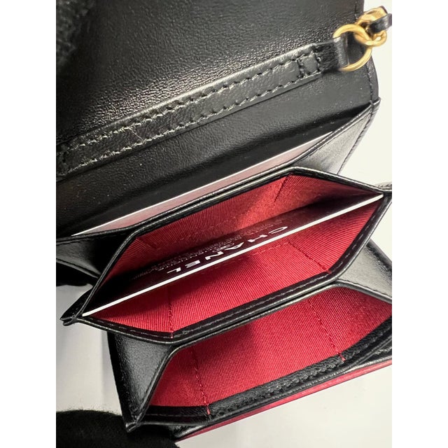 Black Black Quilted Lambskin Ruffled Card Holder On Chain For Sale - Image 8 of 8