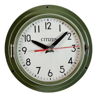 Vintage Green Citizen Ships Wall Clock, 1970s For Sale