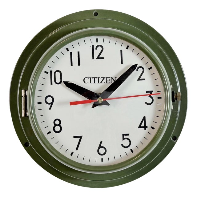 Vintage Green Citizen Ships Wall Clock, 1970s For Sale