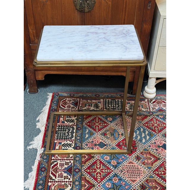 Brass Brass C-Tables With Marble Tops, Pair For Sale - Image 8 of 11