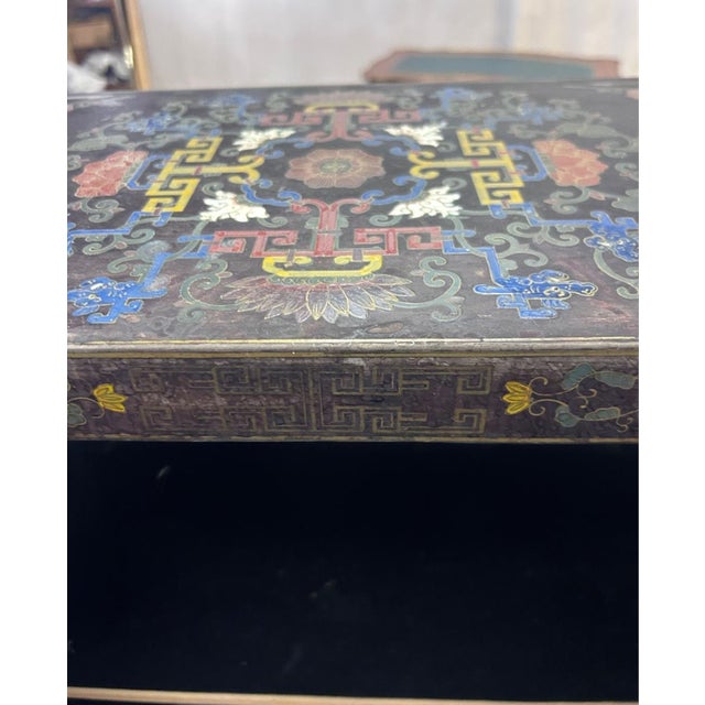 Vintage Asian Black Polychrome Chinoiserie Storage Cabinet Hand Painted Motif For Sale - Image 4 of 5