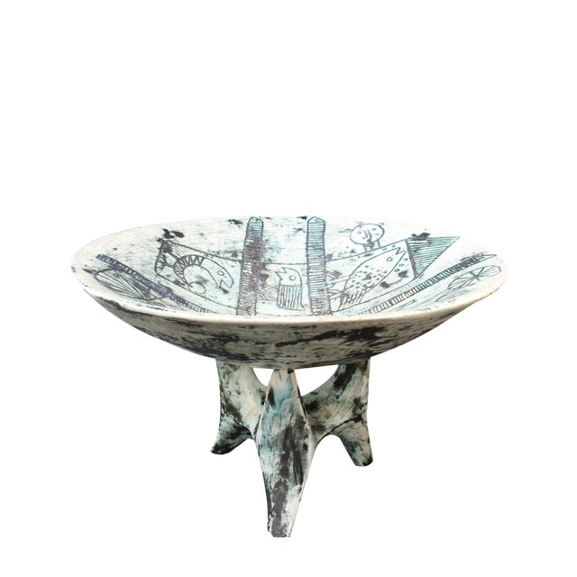 Mid-Century French Ceramic Bowl on Tripod Stand by Jacques Blin, 1950s For Sale