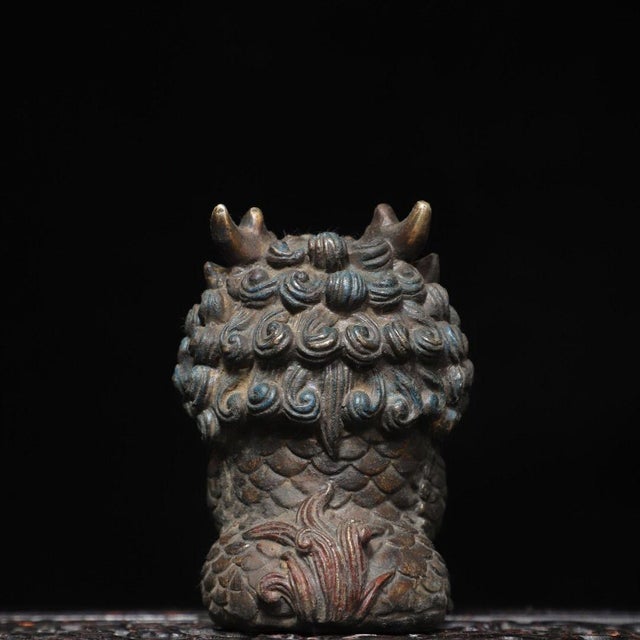 Metal Late 19th Century Gilt Bronze Qilin Statue, Mythical Beast Figurine, 1.22kg For Sale - Image 7 of 9