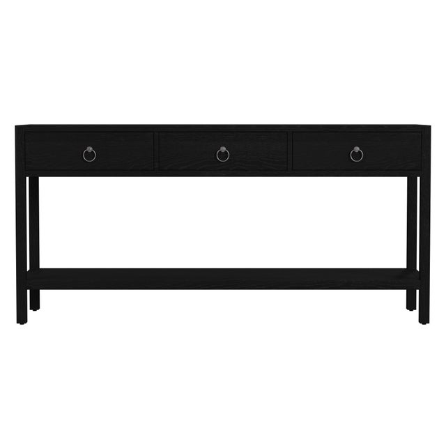 Spritely Home Accent Furniture Lark 65 in. W Rectangular Wood 3 Drawer Console Table with Lower Open Shelf, Washed Black For Sale - Image 4 of 8
