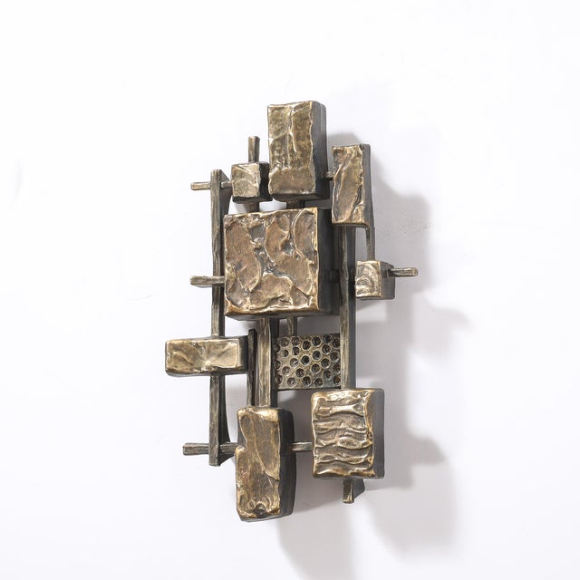 1980s Mid-Century Brutalist Wall Sculptures in Textural Cubist Forms by Syroco For Sale - Image 5 of 12