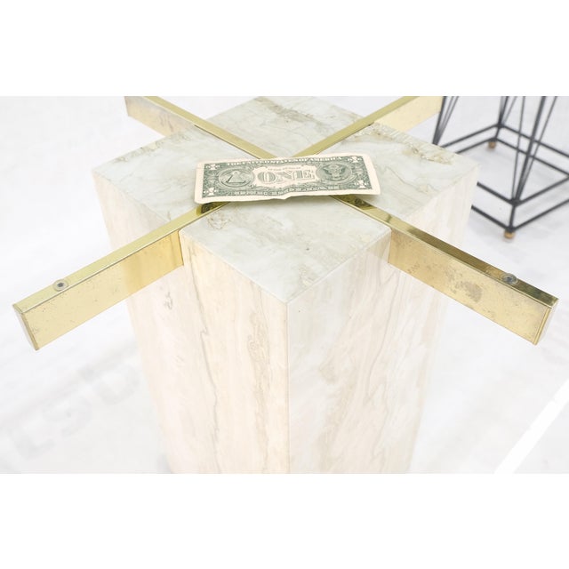 Glass Square Travertine Base Glass Top Side End Occasional Coffee Lamp Table For Sale - Image 7 of 12