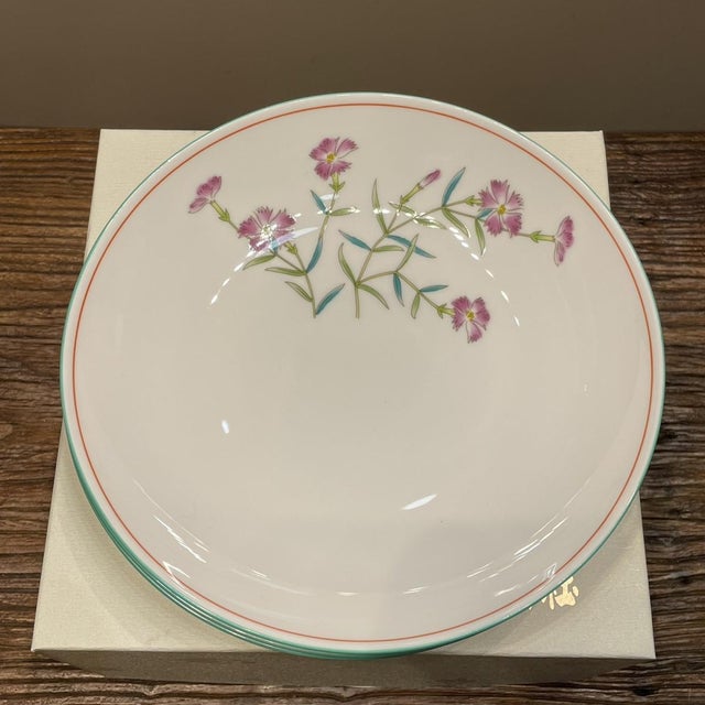 2010s Minimalism Retro Painted Floral Porcelain Plate - Set of 5 For Sale - Image 5 of 7