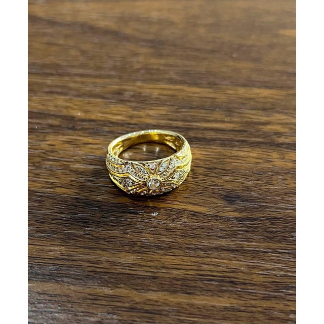 Metal Edwardian Style Diamond Bezel Filigree 14k Yellow Gold Vintage Details Band Ring For Sale - Image 7 of 11