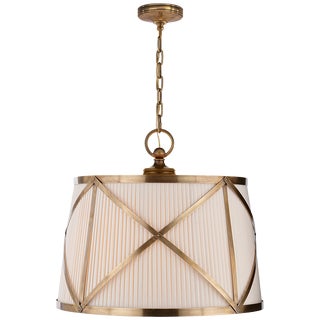 Chapman & Myers for Visual Comfort Signature Grosvenor Large Single Hanging Shade in Antique-Burnished Brass with Linen Shade For Sale