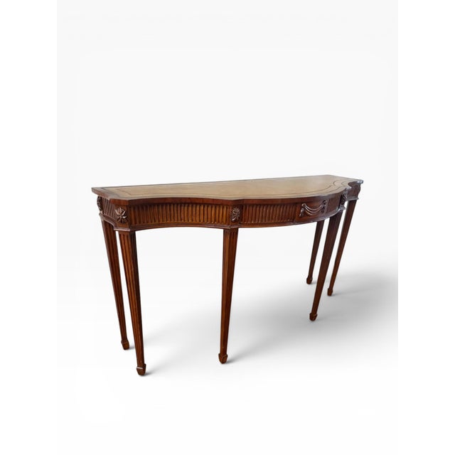 Traditional Maitland Smith Leather-Top Mahogany Adam Style Console Table — 60” For Sale - Image 3 of 17