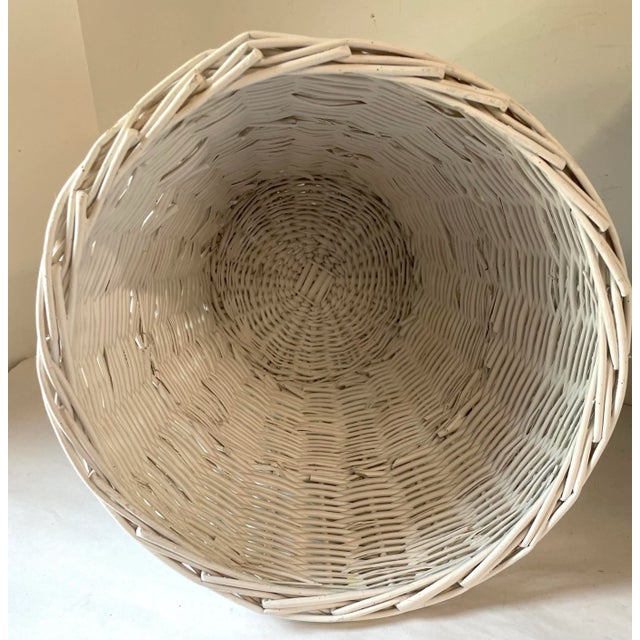 Wood Vintage White Wicker Waste Basket For Sale - Image 7 of 9