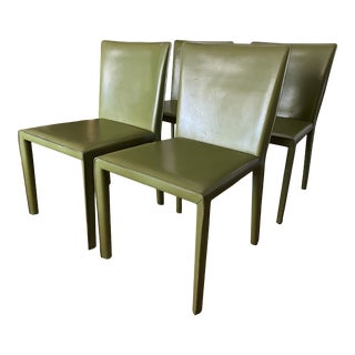 Italian Mario Bellini Style Leather Dining Chairs in Green Set of 4 Chairs For Sale